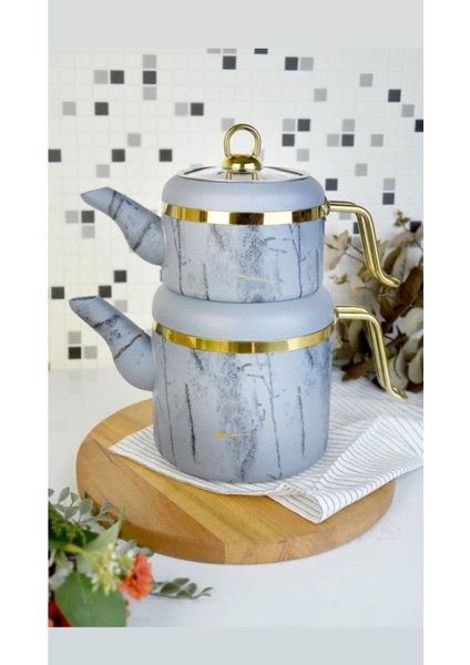 Gri Granit Çaydanlık, dayanıklı ve şık tasarım, yüksek kalite, TR menşei