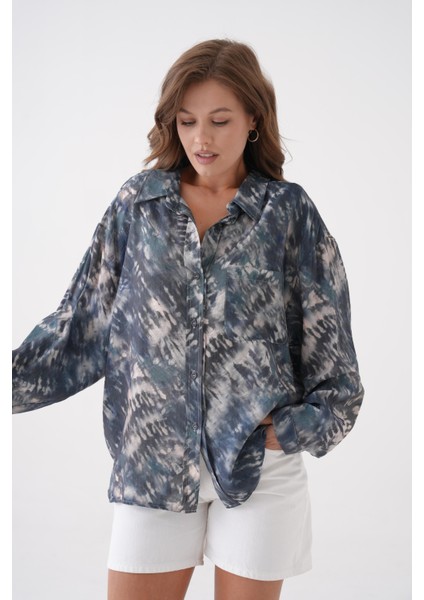 Kadın Petrol Batik Desen Modal Kumaş Oversize Gömlek 29188 fiyatları
