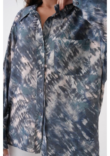 Kadın Petrol Batik Desen Modal Kumaş Oversize Gömlek 29188 modelleri