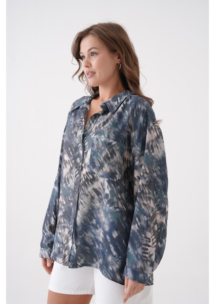 Kadın Petrol Batik Desen Modal Kumaş Oversize Gömlek 29188 indirimleri