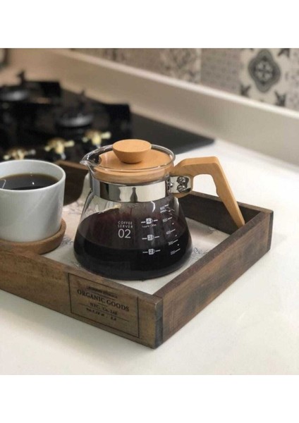 Şık Ahşap Saplı Cam Kahve Demliği 400 ml, modern ve kullanışlı tasarım