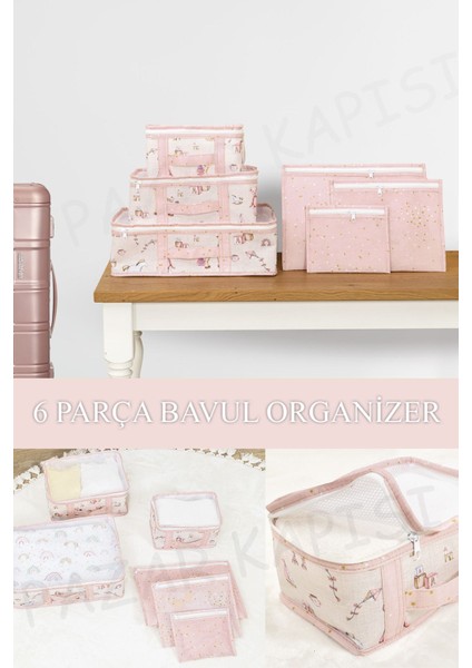 Baby Lüks 6'lı Bavul Organizer Seyahat, Hastane Çantası Pembe