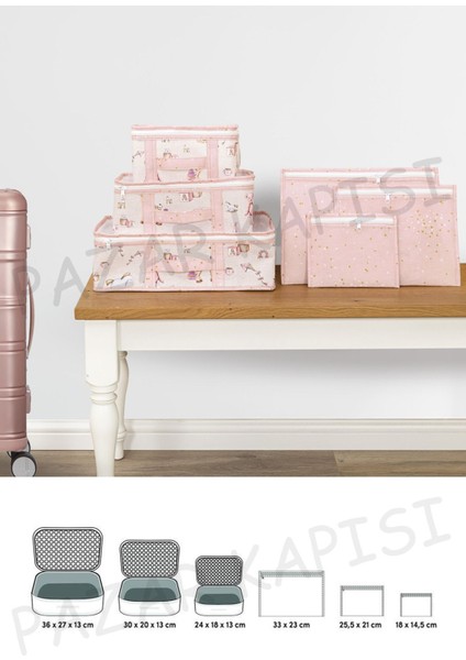 Baby Lüks 6'lı Bavul Organizer Seyahat, Hastane Çantası Pembe