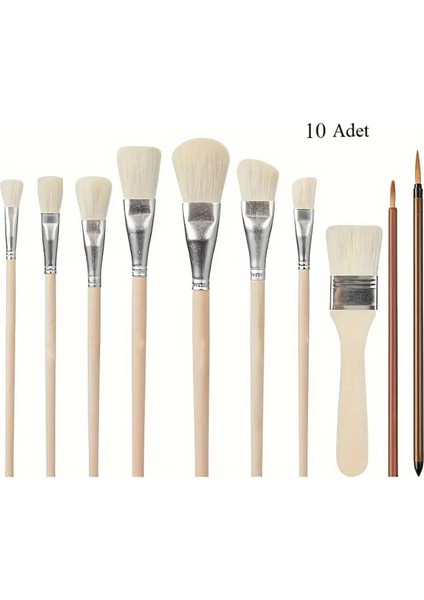 Seramik Sırlama Fırça Seti, Seramik Boyama, Yaldızlama, Çini, Vazo, Hobi Işleri, Koyun Tüyü-Set 10AD