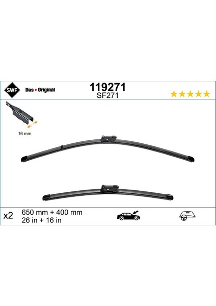 Swf Visioflex Flat 650-440 mm Arona Ibiza 5 Leon 3-4 Crossland x C3 Aircross 2 Bmw 1 F48 119271 119271