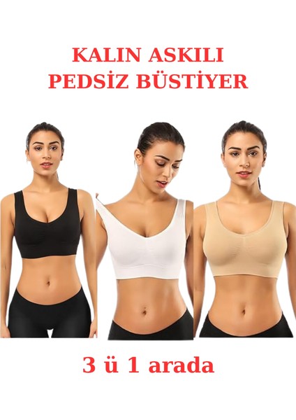 3'lü Paket Göğüs Toparlayıcı Kalın Askılı Pedsiz Sütyen Korse Spor Sütyen Büstiyer Yarım Atlet