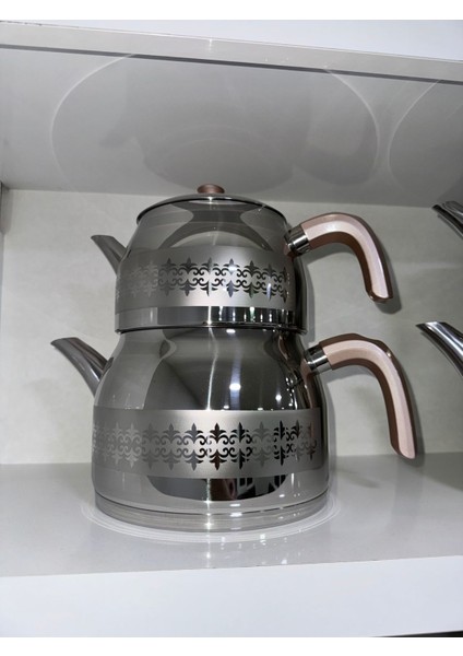 Saten kaplamalı mini çaydanlık, paslanmaz çelik, bej renk, 6,35 L hacim