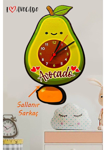 Avokado 3D Baskılı Sallanan Hareketli Duvar Saati