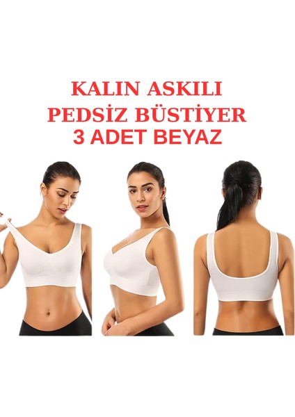 3'lü Paket Göğüs Toparlayıcı Kalın Askılı Pedsiz Sütyen Korse Spor Sütyen Büstiyer Yarım Atlet