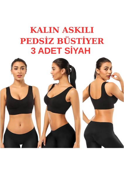 3'lü Paket Göğüs Toparlayıcı Kalın Askılı Pedsiz Sütyen Korse Spor Sütyen Büstiyer Yarım Atlet