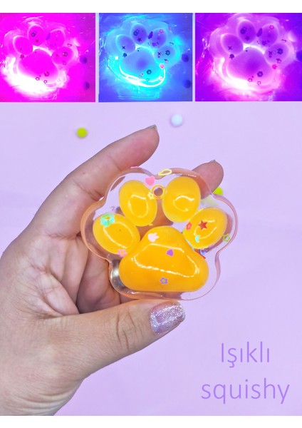 Işıklı Şeffaf Pati Squishy Pullu Yumuşacık 6 cm Pati Sukuşi - Turuncu