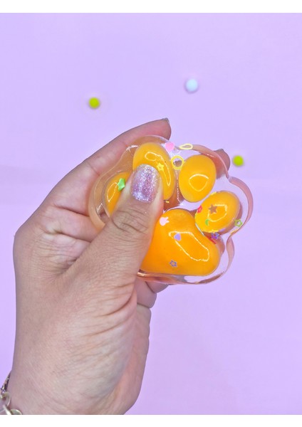 Işıklı Şeffaf Pati Squishy Pullu Yumuşacık 6 cm Pati Sukuşi - Turuncu