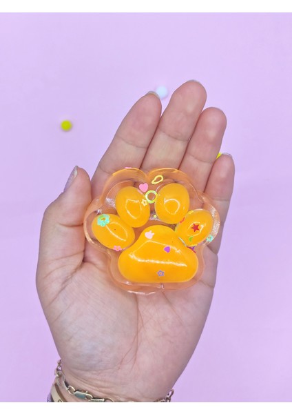 Işıklı Şeffaf Pati Squishy Pullu Yumuşacık 6 cm Pati Sukuşi - Turuncu