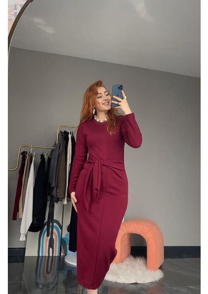 Yandan Bağlama Detaylı Elbise Bordo fiyatları