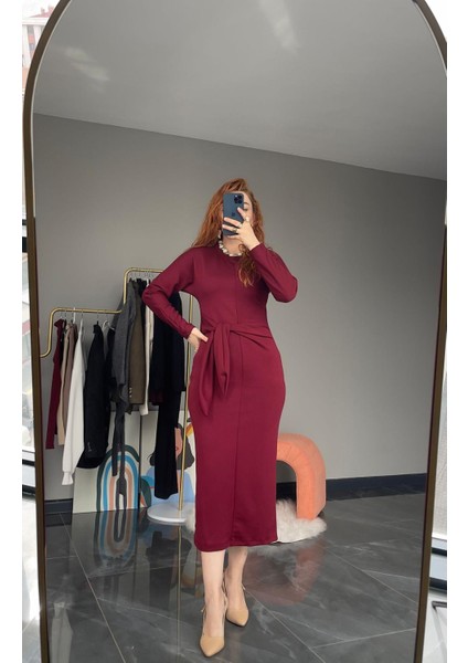 Yandan Bağlama Detaylı Elbise Bordo modelleri