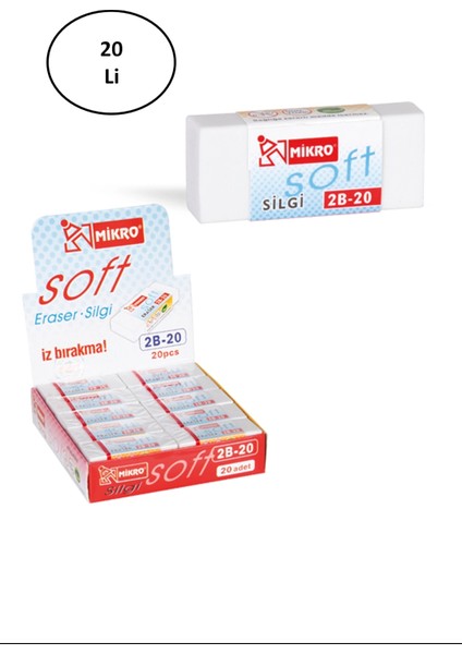 Mikro 2b-20 Beyaz Nano Silgi 20'li