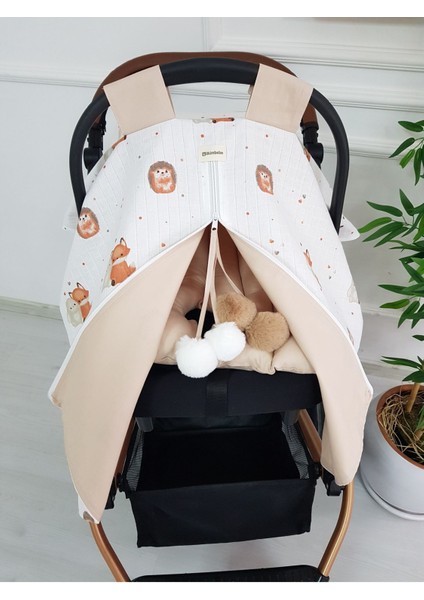 Tilkili Büyük Ponponlu Çift Taraflı Fermuarlı Bebek Puset Örtüsü ve Çift Taraflı Puset Minderi fiyatları