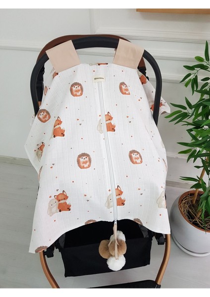 Tilkili Büyük Ponponlu Çift Taraflı Fermuarlı Bebek Puset Örtüsü ve Çift Taraflı Puset Minderi fırsatları