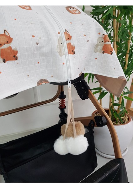 Tilkili Büyük Ponponlu Çift Taraflı Fermuarlı Bebek Puset Örtüsü ve Çift Taraflı Puset Minderi indirimleri