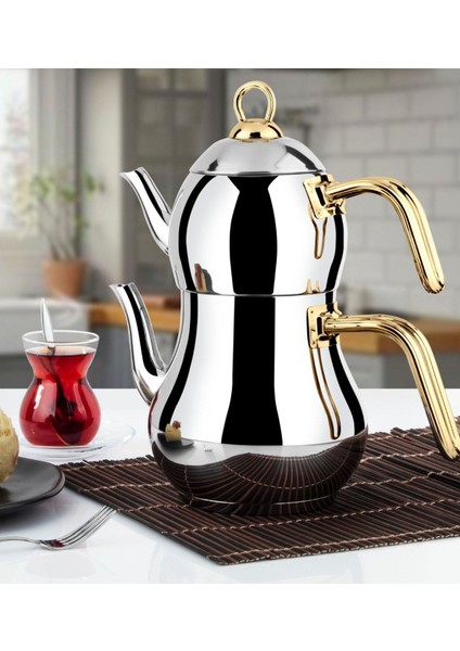 Mini altın renk paslanmaz çaydanlık, dayanıklı ve şık tasarım, Türkiye üretimi