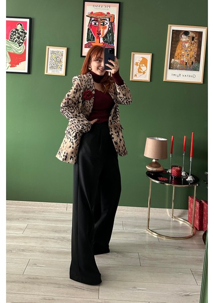 Tam Yüksek Siyah Rengi Palazzo Pantolon