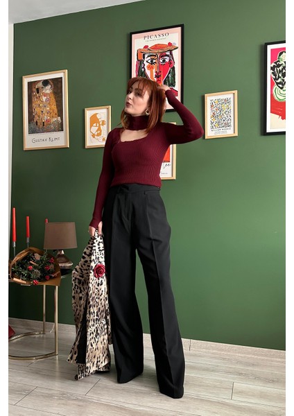 Tam Yüksek Siyah Rengi Palazzo Pantolon modelleri