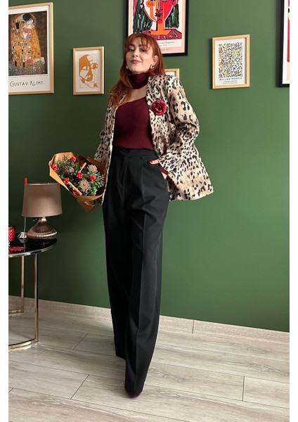 Tam Yüksek Siyah Rengi Palazzo Pantolon fırsatları