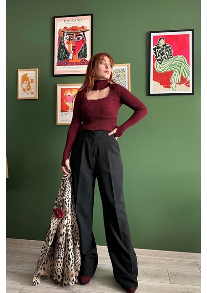 Tam Yüksek Siyah Rengi Palazzo Pantolon indirimleri