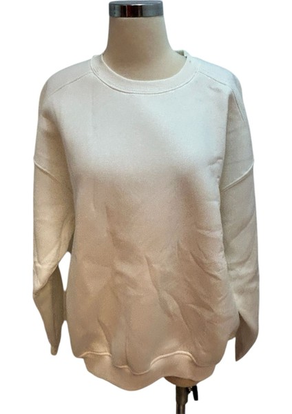 Yuvarlak Yaka Oversize Beyaz 3 Ip Sweatshirt