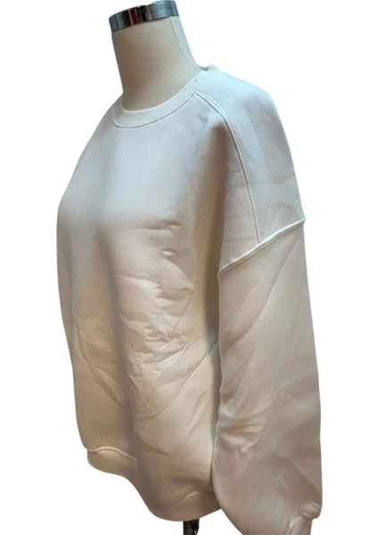 Yuvarlak Yaka Oversize Beyaz 3 Ip Sweatshirt