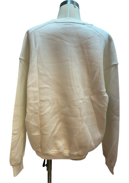 Yuvarlak Yaka Oversize Beyaz 3 Ip Sweatshirt