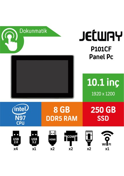 P101CF N97 8gb 250GB SSD Freedos 10.1" Endüstriyel Panel