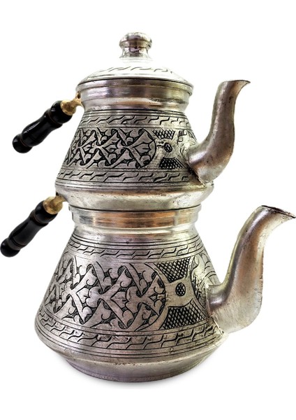 El Yapımı Eskitme Bakır Çaydanlık, Kalaylı ve Kalın Tasarım, Metalik Renk