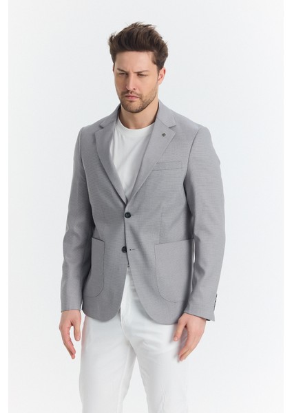Zenova Erkek Gri Yarım Astarlı Torba Cepli Ilkbahar-Yaz Spor Blazer Ceket