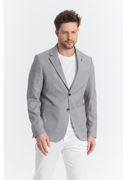 Zenova Erkek Gri Yarım Astarlı Torba Cepli Ilkbahar-Yaz Spor Blazer Ceket