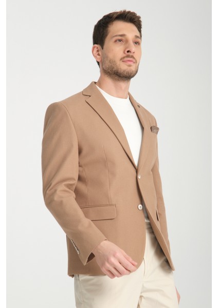 Cazino Erkek Vizon Slim Fit Dar Kesim Desenli Yarım Astar Mevsimlik Spor Blazer Ceket modelleri