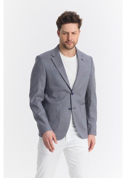 Zenova Erkek Lacivert Yarım Astarlı Torba Cepli Ilkbahar-Yaz Spor Blazer Ceket