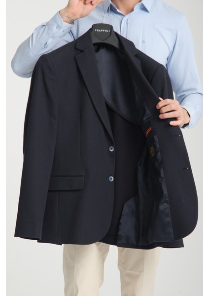 Cafizo Erkek Lacivert Slim Fit Dar Kesim Desenli Yarım Astar Blazer Ceket