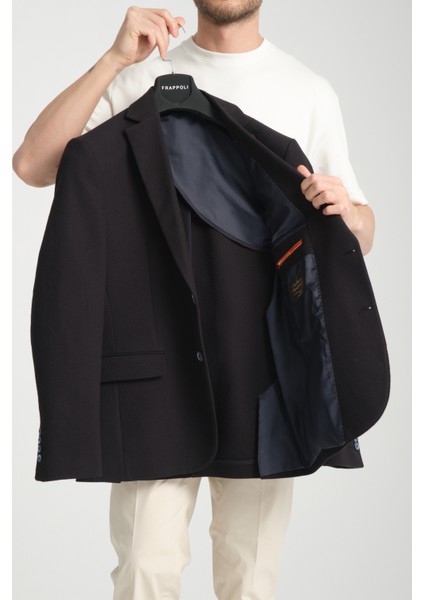 Padure Erkek Koyu Lacivert Slim Fit Dar Kesim Desenli Mevsimlik Blazer Ceket