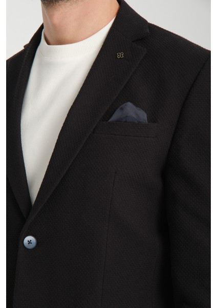 Padure Erkek Koyu Lacivert Slim Fit Dar Kesim Desenli Mevsimlik Blazer Ceket
