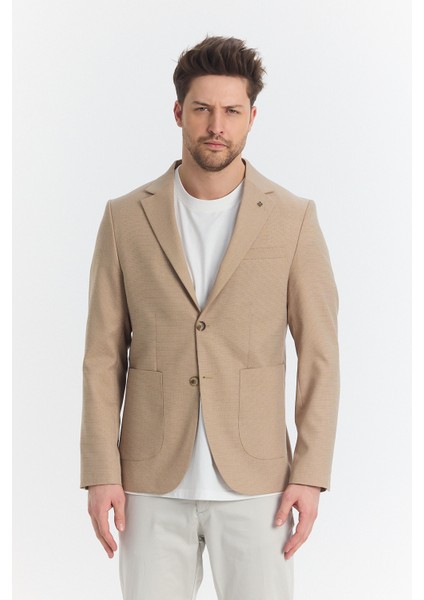 Zenova Erkek Camel Yarım Astarlı Torba Cepli Ilkbahar-Yaz Spor Blazer Ceket
