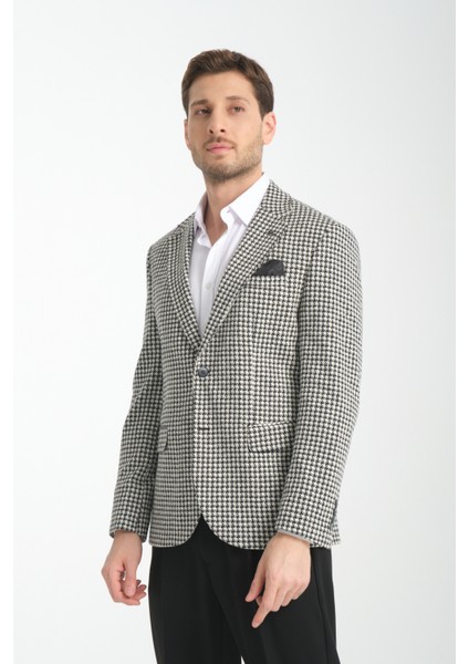 Remos Erkek Siyah Kazayağı Desenli Esneyen Kumaş Mono Yaka Spor Blazer Ceket modelleri