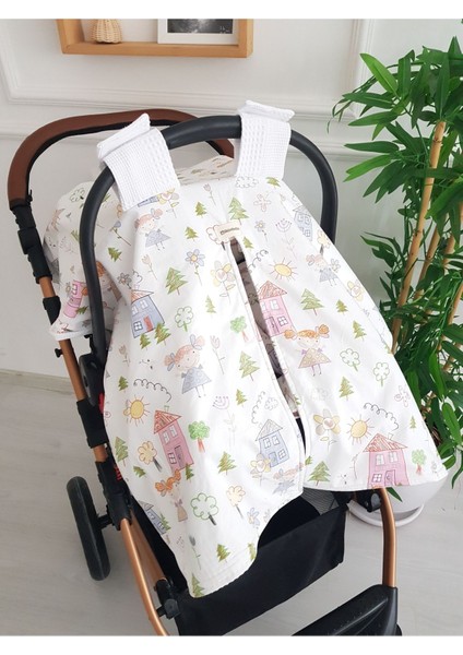 Ev Desenli Çift Taraflı Bebek Puset Örtüsü , Puset Minderi fiyatları