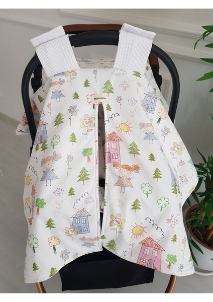 Ev Desenli Çift Taraflı Bebek Puset Örtüsü , Puset Minderi modelleri