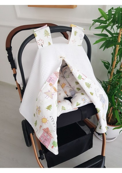 Ev Desenli Çift Taraflı Bebek Puset Örtüsü , Puset Minderi indirimleri