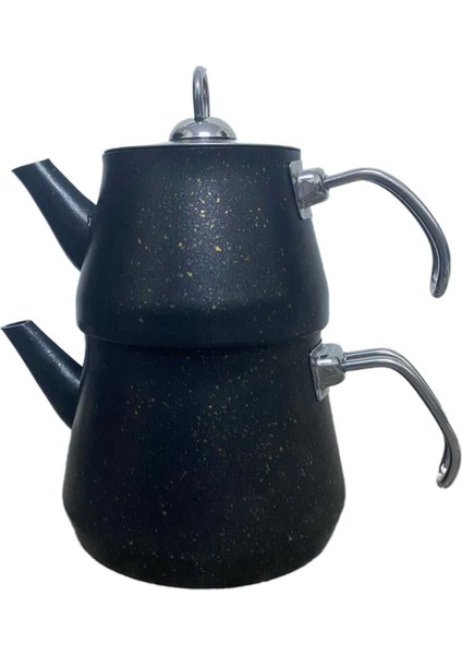 Şık büyük siyah granit metalkulp çaydanlık, dayanıklı ve kaliteli tasarım
