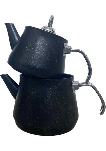Şık büyük siyah granit metalkulp çaydanlık, dayanıklı ve kaliteli tasarım