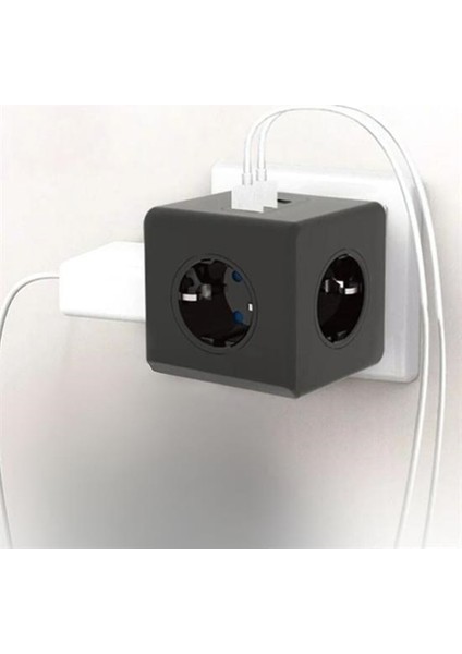 Buffer® Isıya Dayanıklı Termal Akım Korumalı ve Çocuk Korumalı 3 Priz Girişli 3 USB Girişli Küp Priz