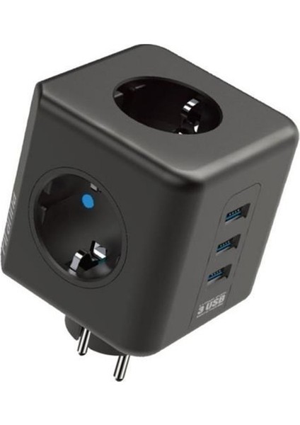 Buffer® Isıya Dayanıklı Termal Akım Korumalı ve Çocuk Korumalı 3 Priz Girişli 3 USB Girişli Küp Priz