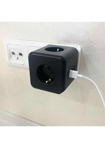 Buffer® Isıya Dayanıklı Termal Akım Korumalı ve Çocuk Korumalı 3 Priz Girişli 3 USB Girişli Küp Priz